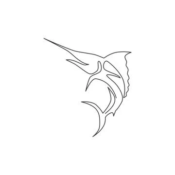 One single line drawing of giant marlin for fresh meat company logo identity Stock Illustration