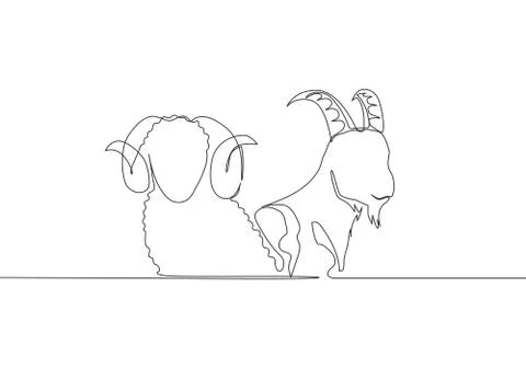 One single line drawing of goat and sheep head Illustrazione stock