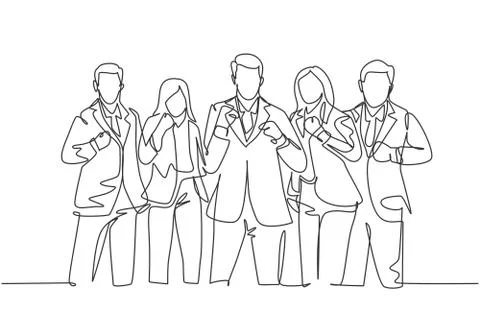 One single line drawing of group of business man and business woman line up Stock-Illustration