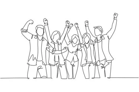 One single line drawing of group of young happy ceo and his colleagues Stock Illustration