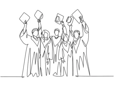 One single line drawing of group of male and female college student Illustrazione stock