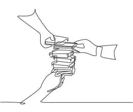 One single line drawing group of happy workers playing wooden balancing block Stock Illustration