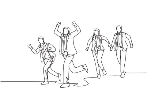 One single line drawing of group of male and female workers doing sprint race Illustrazione stock