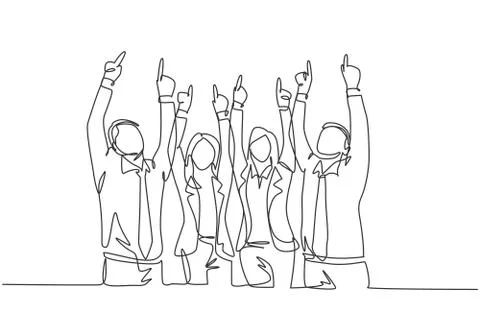 One single line drawing group of young happy male and female workers Illustrazione stock