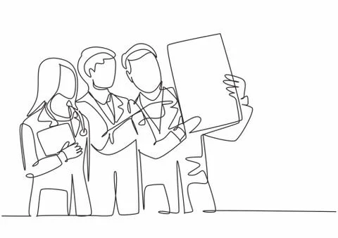 One single line drawing group of young doctor diagnosing patient illness Illustrazione stock