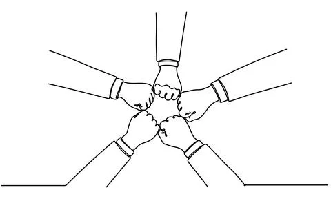 One single line drawing group of young happy business people unite their ha.. Stock Illustration