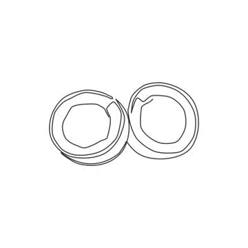 One single line drawing of half sliced healthy organic coconut for logo Stock Illustration