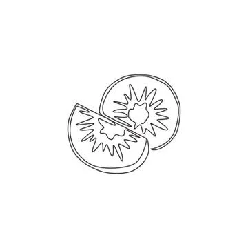 One single line drawing half sliced healthy organic kiwi for orchard logo Stock Illustration
