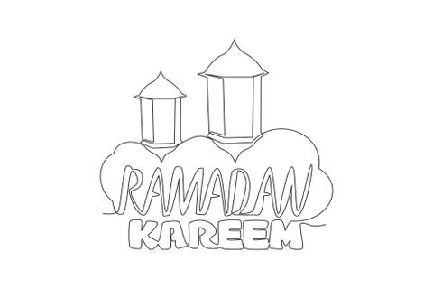 One single line drawing of Happy Eid Al Fitr Mubarak and Ramadan Kareem Stock-Illustration