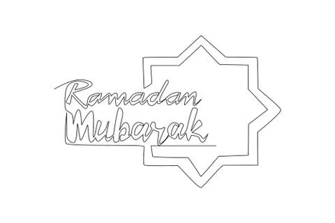 One single line drawing of Happy Eid Al Fitr Mubarak and Ramadan Kareem Stock-Illustration