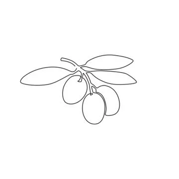 One single line drawing of heap healthy organic olive fruit for garden logo Illustrazione stock