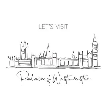 One single line drawing house of parliament London landmark in England Ilustração Stock