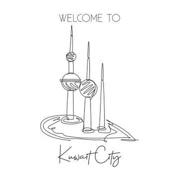 One single line drawing Kuwait Towers landmark. World famous iconic building Stock Illustration