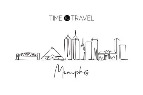 One single line drawing of Memphis city skyline, United States 스톡 일러스트