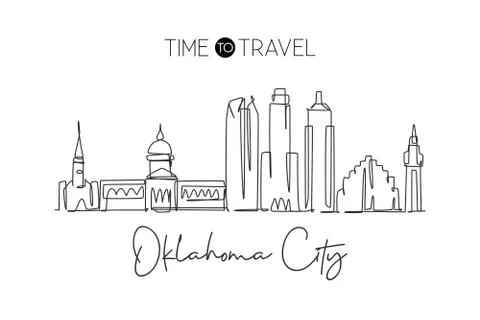 One single line drawing of Oklahoma city skyline United States Stock Illustration