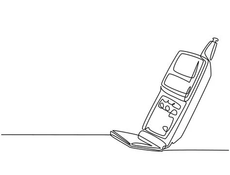 One single line drawing of old retro flip cellular phone. Vintage classic Illustrazione stock
