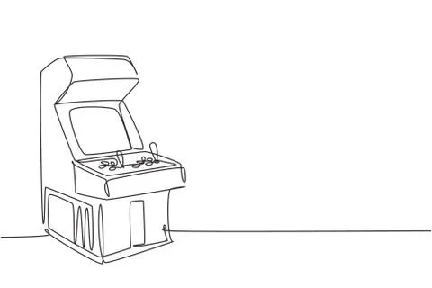 One single line drawing of old retro classic arcade video game machine Stock Illustration