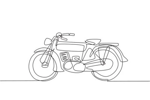 One single line drawing of old retro vintage motorcycle. Vintage motorbike Illustrazione stock