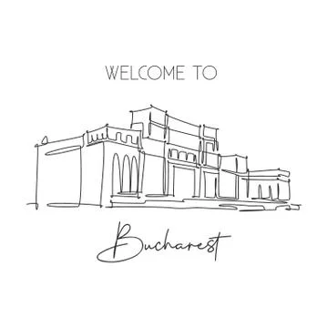 One single line drawing of Palace of the Parliament Romania Bucharest Ilustración de archivo