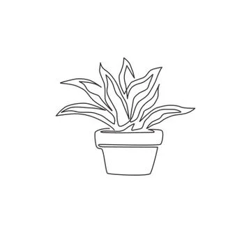 One single line drawing of potted snake plant for home decor logo identity Illustrazione stock