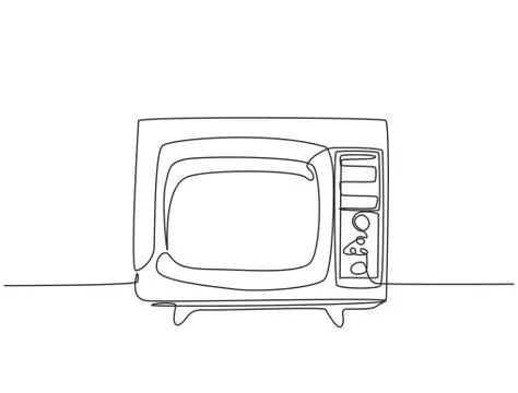 One single line drawing of retro old antique fashioned tv with wooden frame Stock Illustration