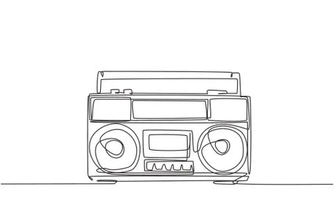 One single line drawing of retro old classic fashioned analog radio tape Stock Illustration