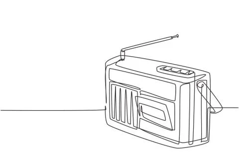 One single line drawing of retro old fashioned analog radio tape Illustrazione stock
