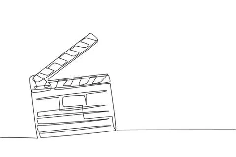 One single line drawing of retro old classic movie board clapper Stock Illustration