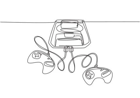 One single line drawing of retro old classic console video game machine Illustrazione stock
