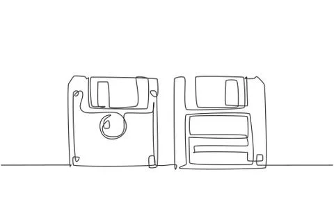 One single line drawing of retro old classic 3.5 inch floppy disk イラスト素材