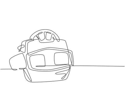 One single line drawing of retro old classic viewmaster with film reel Stock-Illustration