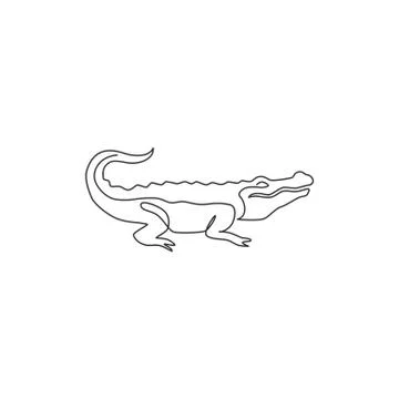 One single line drawing of river swamp alligator for logo identity Stock Illustration