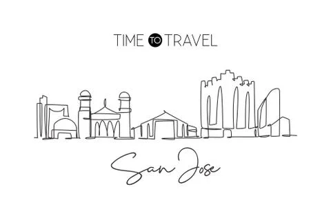 One single line drawing of San Jose city skyline, California. Historical town Illustrazione stock