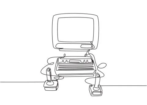 One single line drawing set of retro old classic arcade video game player Illustrazione stock