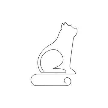 One single line drawing of simple cute cat kitten icon. Pet shop logo emblem 스톡 일러스트