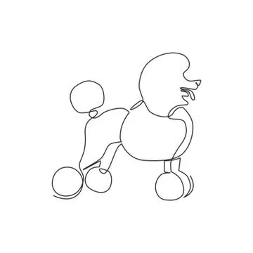 One single line drawing of simple cute poodle puppy dog icon. Pet shop logo Stock Illustration