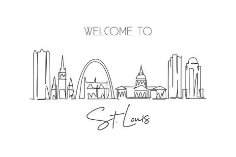 One single line drawing of St. Louis city skyline, USA. Historical town Stock Illustration