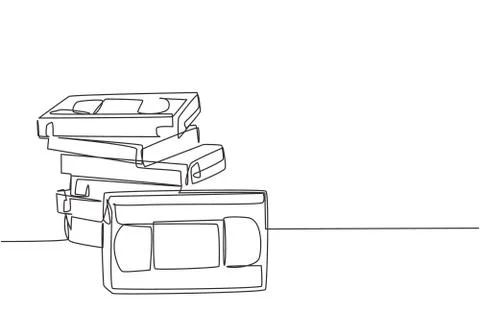 One single line drawing stack of retro old classic vhs analog video cassette Illustrazione stock