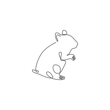 One single line drawing of standing cute hamster for domestic logo identity Illustrazione stock