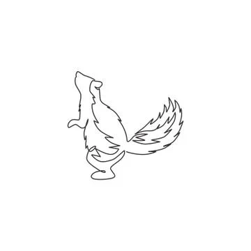One single line drawing of standing funny skunk for company logo identity Illustrazione stock