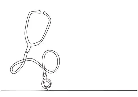 One single line drawing stethoscope, equipment for doctor examining patient Illustrazione stock
