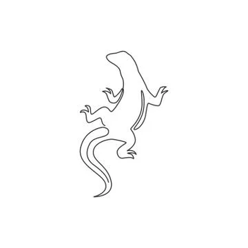 One single line drawing of strong komodo dragon for company logo identity Illustrazione stock