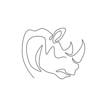 One single line drawing of strong rhinoceros head for conservation national Illustrazione stock