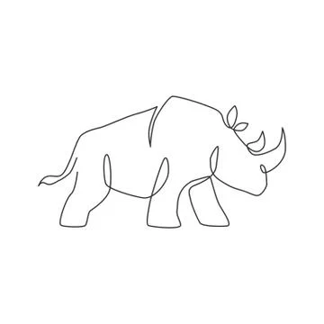 One single line drawing of strong rhinoceros for conservation national park Ilustración de archivo