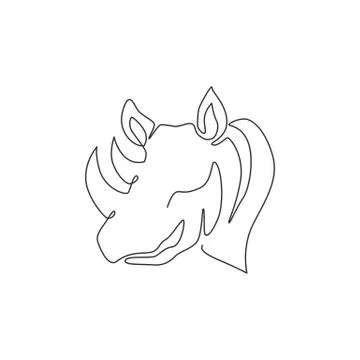 One single line drawing of strong rhinoceros head for conservation national Illustrazione stock