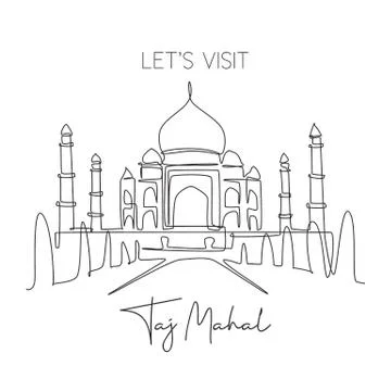 One single line drawing Taj Mahal mosque landmark. World iconic place Stock Illustration