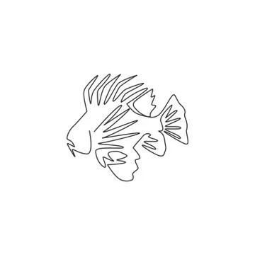 One single line drawing of terrifying lionfish for company logo identity Illustrazione stock