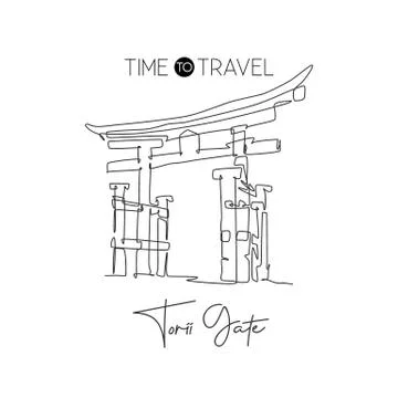 One single line drawing Torii Gate landmark. World famous iconic marks Illustrazione stock