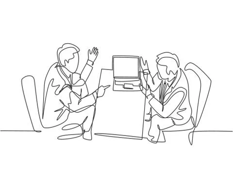 One single line drawing of two young businessmen exploring new business Stock Illustration