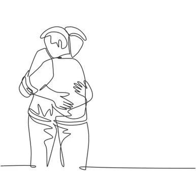 One single line drawing of two young happy managers embracing each other イラスト素材